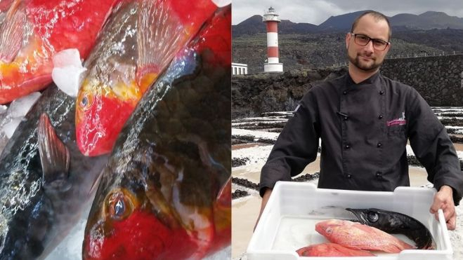 Collage: Imagen de viejas recién pescadas y retrato de Juan Carlos Rodríguez Curpa / Fotos: Fran Belín y cortesía de Pellagofio