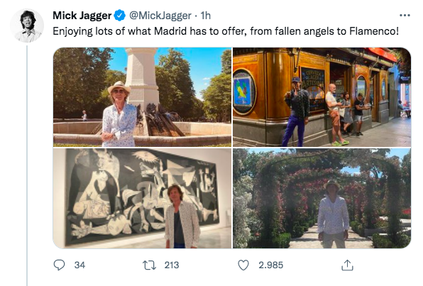 El entrañable tuit de Mick Jagger posando como un turista más en Madrid / Foto: Twitter