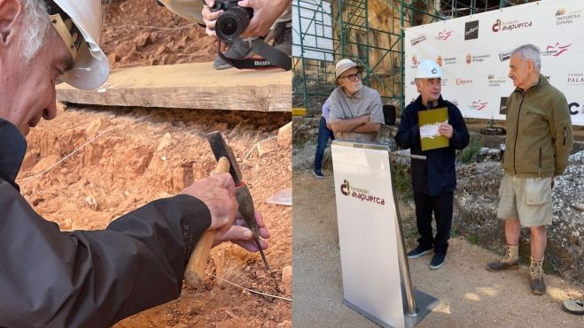 Ferran Adrià excavando / A la derecha, junto a Eudald Carbonell en un momento del nombramiento como Embajador de la Fundación Atapuerca / Foto: Instagram