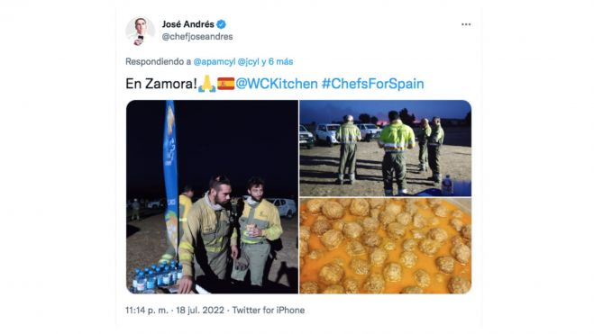 Tuit del chef José Andrés mostrando escenas del avituallamiento de WCKitchen / Foto: Twitter