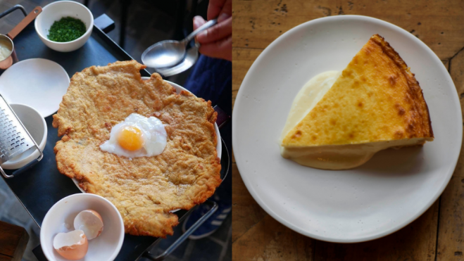 El escalope de huevo y trufa y la tarta de queso / Foto: Instagram