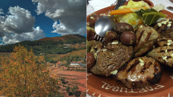 Panorámica del Alto Douro y plato de carne del Mesón Convívio / Foto: web y Javier Llavona