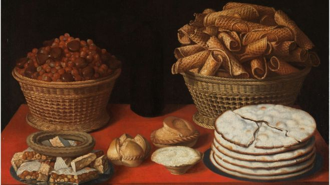 Bodegón con dulces y frutos secos, de Tomás Hiepes (o Yepes), hacia 1650 / Foto: Wikimedia