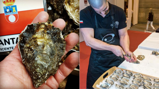 Ostra de Cantabria y Jaret en un concuros de abridores de ostras/ Foto: Instagram y Salón Gourmets