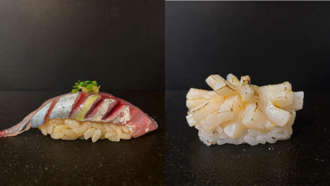 Dos piezas de sushi elaboradas por Steven / Foto: Instagram