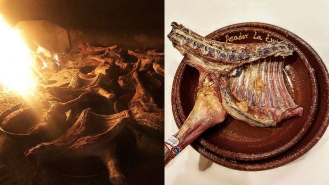 Lechazos churros en el horno de leña y en su característico plato castellano, en el Asador La Encina(Palencia)