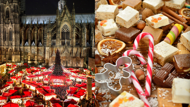 Mercado de Navidad en la catedral de Colonia y pedacitos de nougat / Foto: Canva