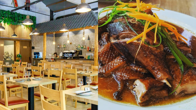 Interior del Restaurante Cantonés y plato de pato / Foto: Tripadvisor