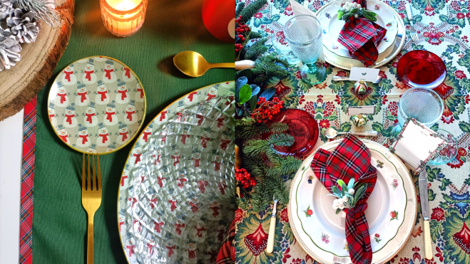 Detalle de dos mesas de Navidad decoradas por Ana Fuertes / Foro cedida