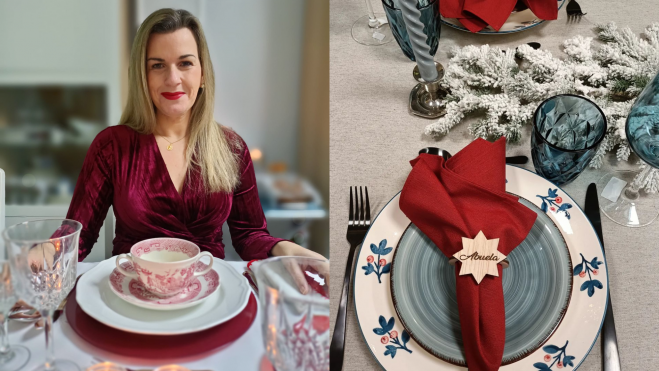 Ana Fuertes y una de sus decoraciones de mesa de Navidad / Foto: Instagram