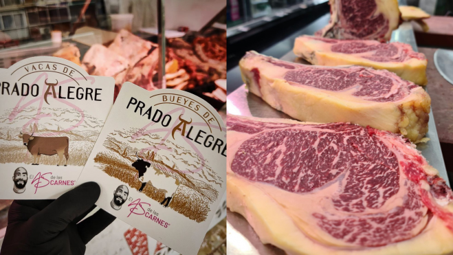 Sello de calidad de El As de las Carnes y Prado Alegre y chuletón de vaca simmental / Foto: Instagram