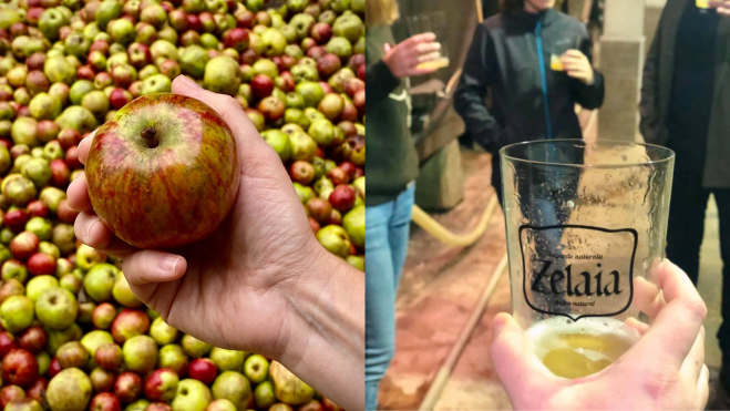 Manzanas y vaso de sidra de Sidrería Zelaia / Foto: Facebook