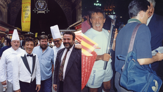 Imágenes históricas de "Pinotxo" en La Boquería y portando la antorcha de los JJOO / Foto: Editorial Genco