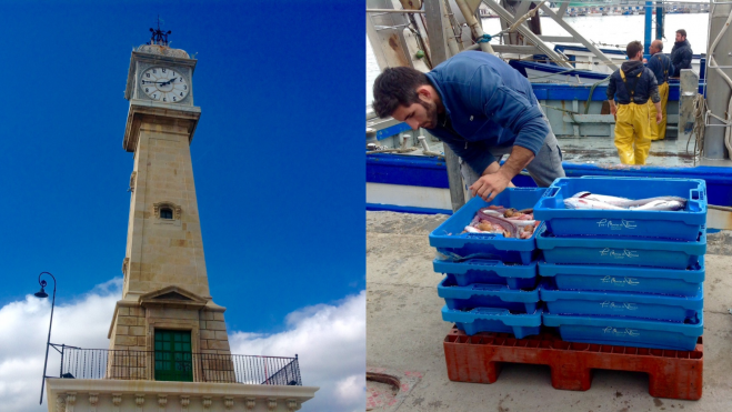 Torre del Reloj en Barcelona y pesca del día en Vilanova i la Geltrú / Foto cedida