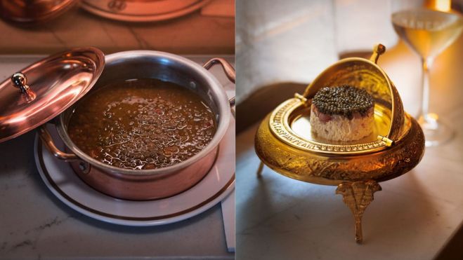 La lentejas y el caviar con gamba roja y ensaladilla de marisco de Manero / Foto: Instagram