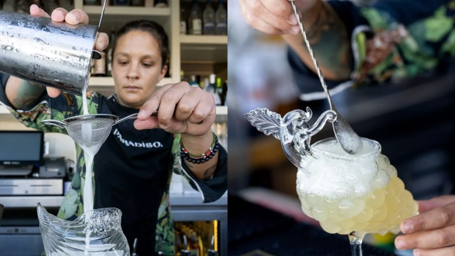 Una de las bartenders de Paradiso elaborando cócteles en Monument Hotel / Foto cedida