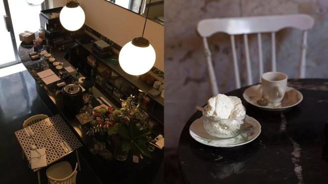 Interior de la Granja Vendrell y mesa con su nata montada / Foto: Instagram