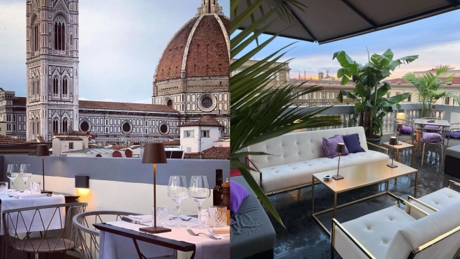Diversos espacios de la terraza de ToscaNino con vistas al Duomo de Florencia / Foto: Instagram