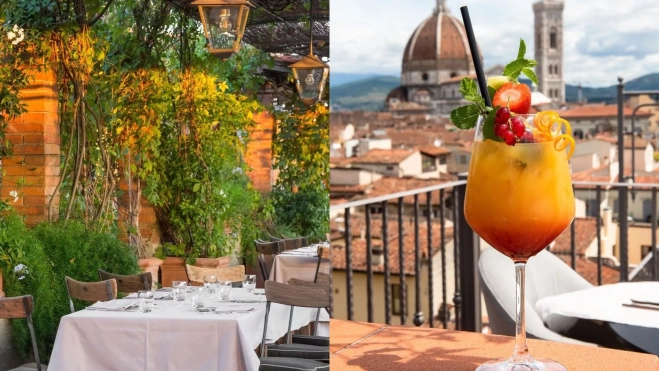 Un rincón del B-Roof del Hotel Baglioni y una copa de aperitivo con vistas / Foto: Instagram