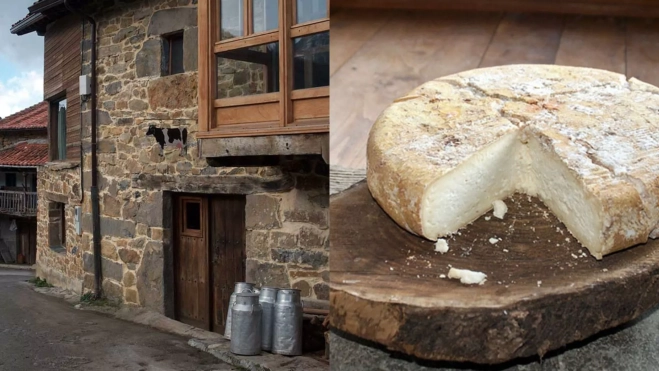 Entrada de la quesería y queso de pasta blanda de Quesoba / Foto: web
