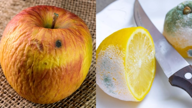 Una manzana y medio limón en mal estado / Foto: Canva