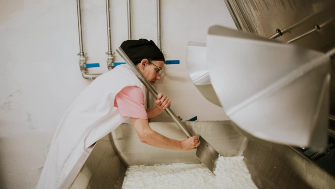Trabajadora en la quesería Roca de Cabra, en Ortigosa de Cameros / Foto cedida