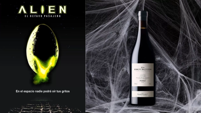 Cartel de 'Alien, el octavo pasajero' y vino Els Escurçons / Foto: web