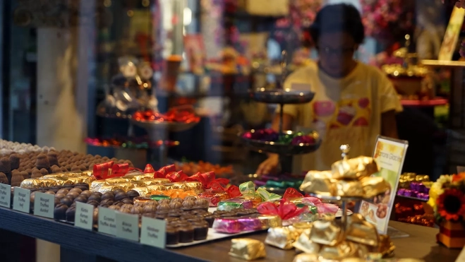 Tienda delicatessen de chocolate en el centro de Zúrich / Foto: Yolanda Cardo