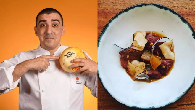 El chef Arnau Muñío y uno de los platos de Direkte Boqueria / Foto: Facebook