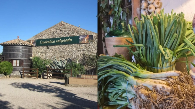 Restaurante Masia Fontscaldes y manojos de calçots / Foto: redes sociales