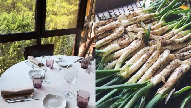 Mesa con vistas en el restaurante Les Espelmes y sus calçots / Foto: Facebook