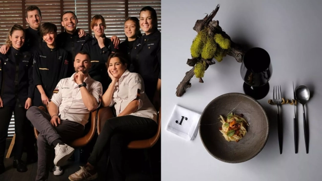 Equipo del restaurante En la Parra (Salamanca) y uno de sus platos / Foto: instagram