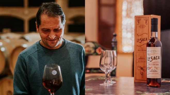 Carlos Ferreiro, enólogo jefe de Bodegas Altanza, y su palo cortado La Saca / Foto: web Carlos Ferreiro, enólogo jefe de Bodegas Altanza, y su palo cortado La Saca / Foto: web