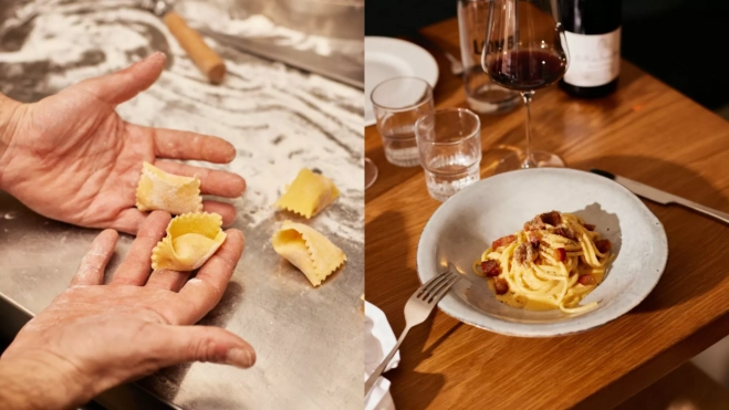 Elaboración de pasta y plato de espagueti carbonara en Lombo / Foto: Beatriz Janer