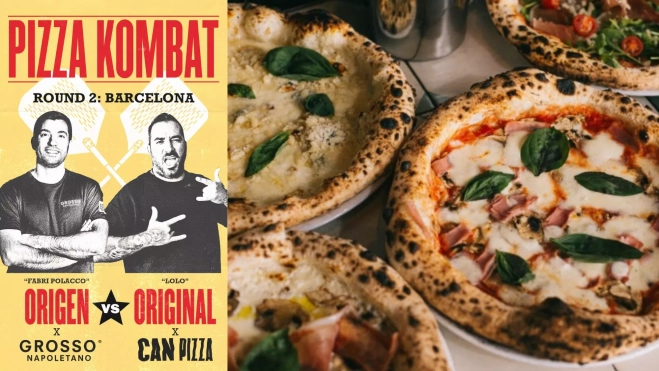 Cartel del Pizza Kombat y pizzas de Grosso Napoletano / Foto cedida