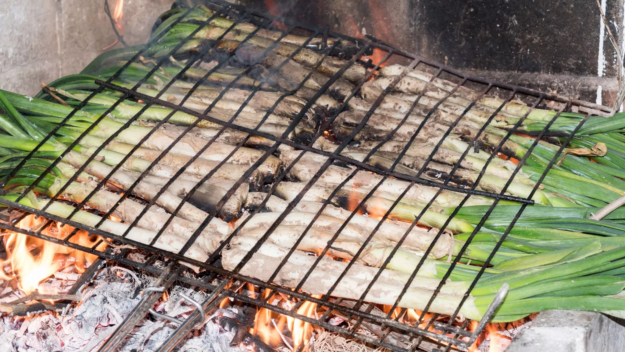 Calçots colocados sobre el fuego / Canva