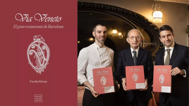 Portada del libro 'Via Vento' y David Andrés, Pere Monje y Josep Monje con el libro/ Foto: Instagram  Portada del libro 'Via Vento' y David Andrés, Pere Monje y Josep Monje con el libro/ Foto: Instagram