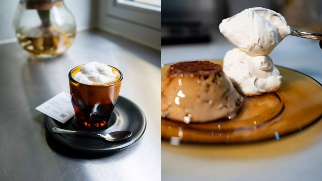 El café vienés y el flan de café con nata de la nueva Granja Hidden (Barcelona) / Cedida El café vienés y el flan de café con nata de la nueva Granja Hidden (Barcelona) / Cedida