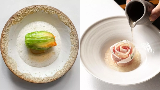 Diversos pases del actual menú degustación de Aleia en Barcelona / Cedida Diversos pases del actual menú degustación de Aleia en Barcelona / Cedida