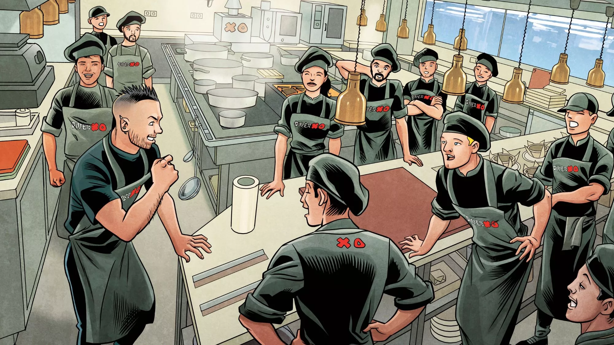 Dabiz Muñoz en la cocina de DiverXO en una de las páginas del cómic 'XOTIME' / Cedida