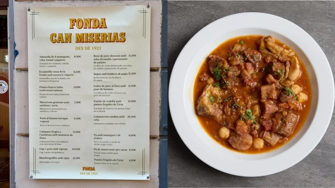 Carta de la renovada Fonda Can Miserias y su 'capipota' / Iker Morán y cedida