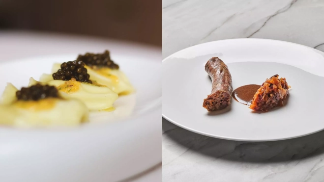 Ravioli de queso y butifarra de liebre y foie gras en VelascoAbellá (Madrid) / Cedida