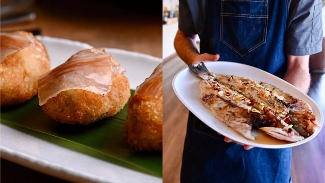 Las croquetas de jamón y la dorada a la brasa de La Leña de Cobo (Madrid) / Cedida Las croquetas de jamón y la dorada a la brasa de La Leña de Cobo (Madrid) / Cedida