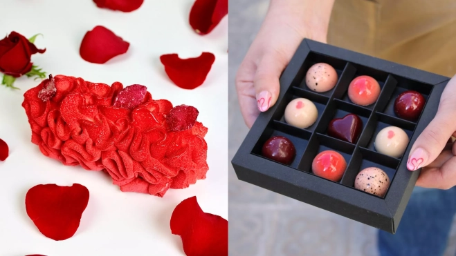 El pastel Grand Love y los bombones de San Valentín de L'Atelier Barcelona / Cedida El pastel Grand Love y los bombones de San Valentín de L'Atelier Barcelona / Cedida
