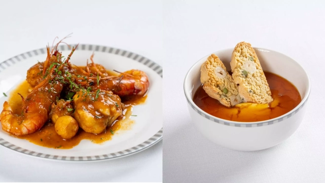 El suquet de rape con langostinos y la crema catalana de Nandu Jubany para Singapore Airlines / Cedida