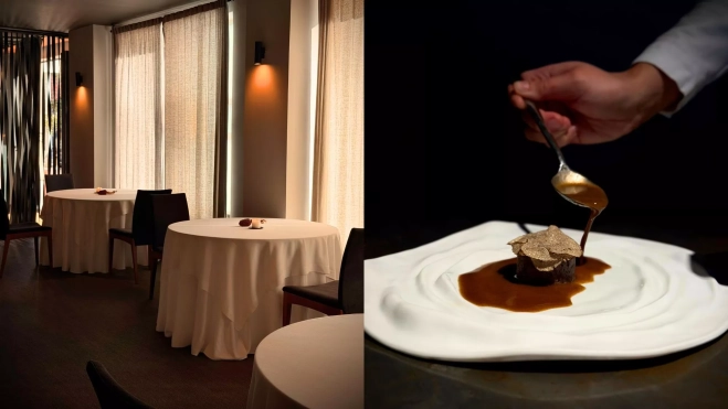 Salón y uno de los platos del restaurante Tayta (Salamanca) / Cedida