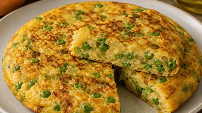 Tortilla de guisantes con cebolla 