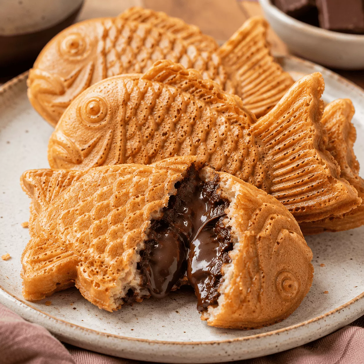 Tres piezas de taiyaki relleno de chocolate | Canva