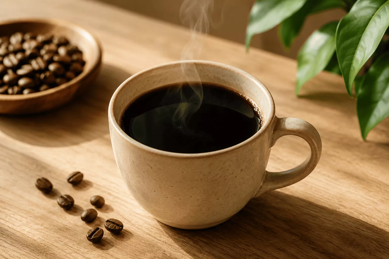 Taza de café encima de una mesa de madera | Canva