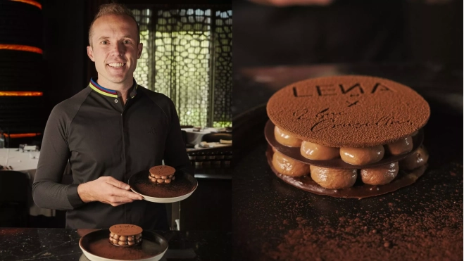 Lluc Crusellasy su postre para Leña Barcelona en La Mercè / Cedida Lluc Crusellasy su postre para Leña Barcelona en La Mercè / Cedida